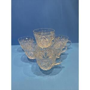 (7) Vintage Anchor Hocking Arlington Pressed Glass Fan Star Pattern Punch Cups